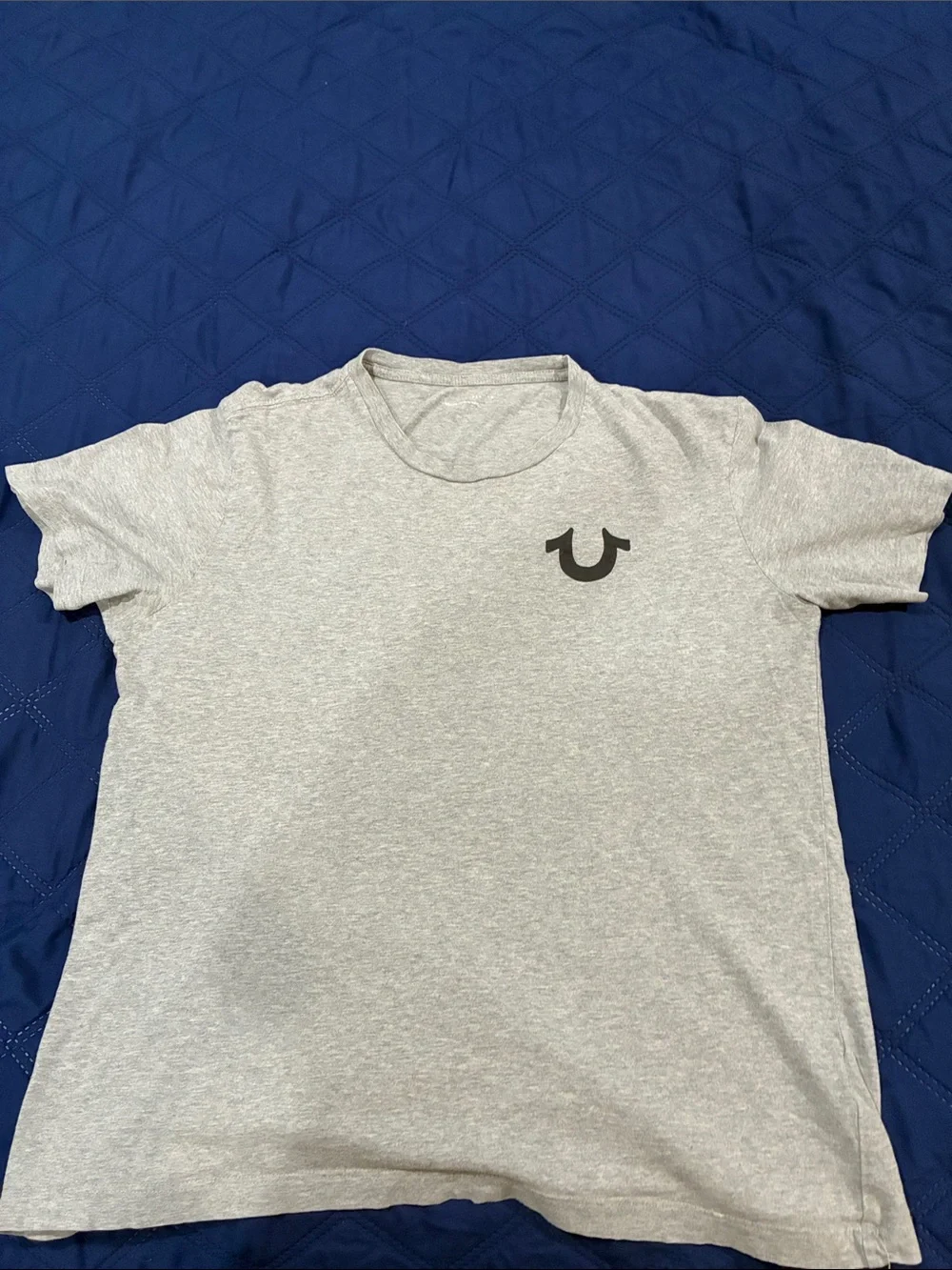 True Religion Men's Light Gray Crewneck T-Shirt with Black Logo